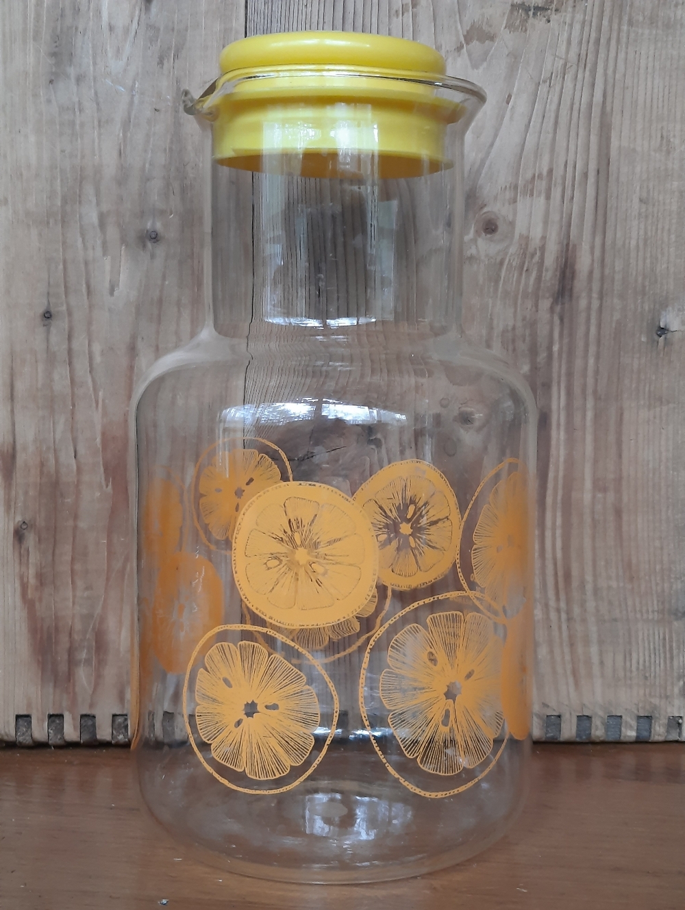 Vintage Pyrex 3520 Glass Juice Pitcher Carafe 2L ONLY ORANGE with Yellow Lid